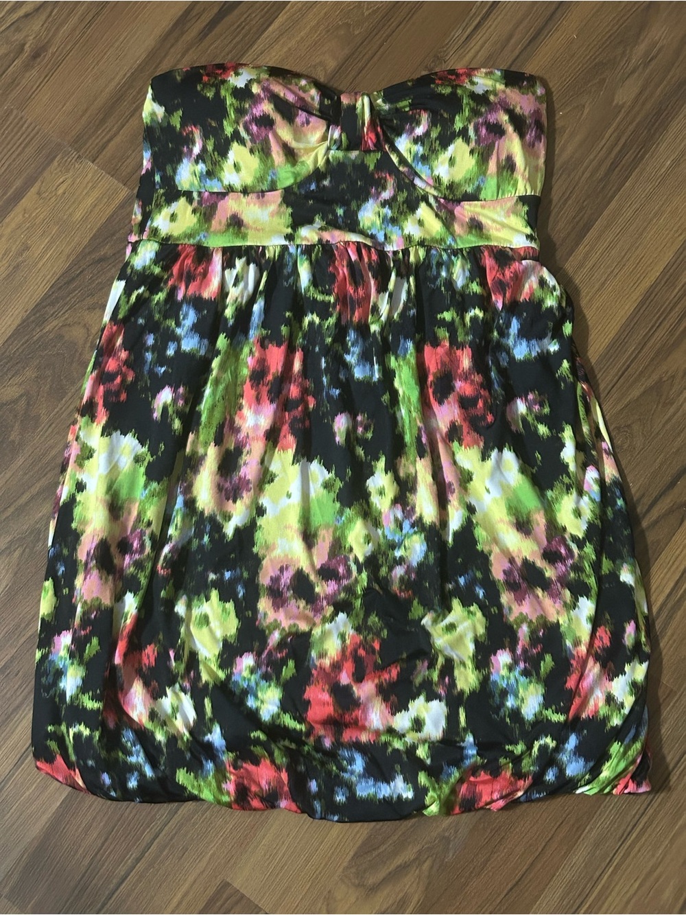 Rue21 Strapless Bubble Mini Dress Y2K Colorful Floral Watercolor Print